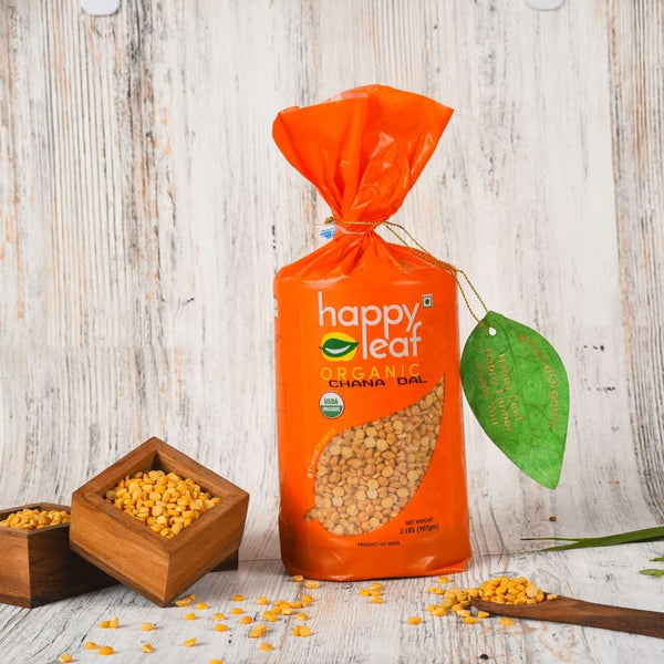 Happy Leaf Organic Chana Dal (Bengal Gram Split Dehusked) 2 LBS | 100% Vegan, Unpolished
