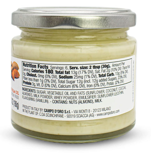 (6.35oz 180 CAMPO D'ORO - Almond Butter, Sweet Creamy Almond Spread, - g), Product of Italy, Made in Sicily. NON-GMO