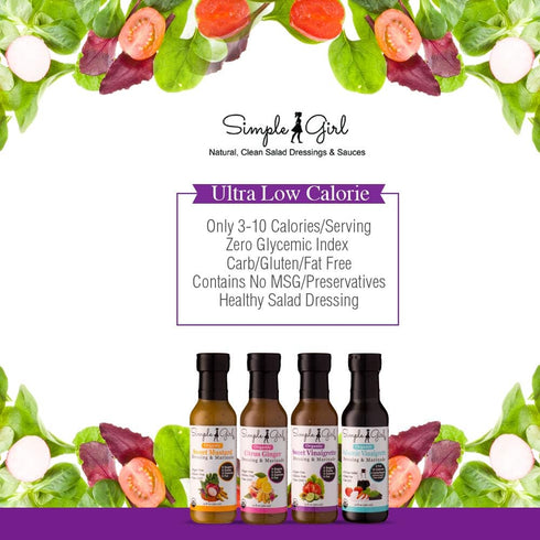 Simple Girl 4 Pack (12 Organic Salad Dressing Variety - Sweet Vinaigrette, Balsamic Vinaigrette, Sweet Mustard