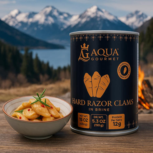 15 oz Aqua Gourmet - Canned Hard Razor Clams in Brine, Premium Chilean Seafood, Can, Ready to Eat