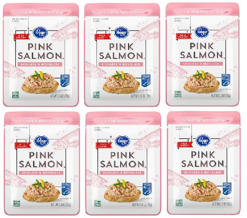 Generic Wild Caught Skinless & Boneless Pink Salmon (6 Pouches, 2.5 oz. each)