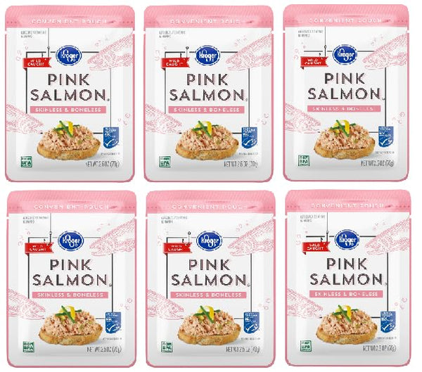 Generic Wild Caught Skinless & Boneless Pink Salmon (6 Pouches, 2.5 oz. each)