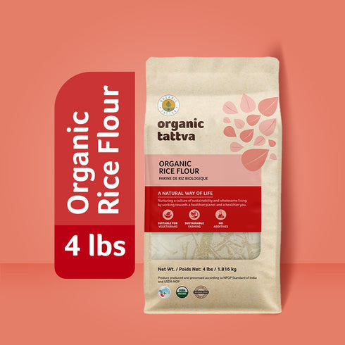 (4 lbs) Organic Tattva White Rice Flour - Indian Organic Rice Flour - Natural Plant Based - Vegan - Kosher - No