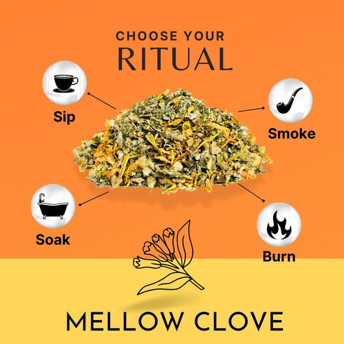 1 Oz Herbal Blend for Smoke and Tea - Smoke & Brew Mellow Clove for Soothing Clarity - Clove, Ginko Leaf and Calendula