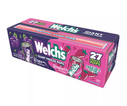 27 Count, 5.5oz Welch Soda Giant Freeze Pops, Each, Grape & Strawberry Flavor