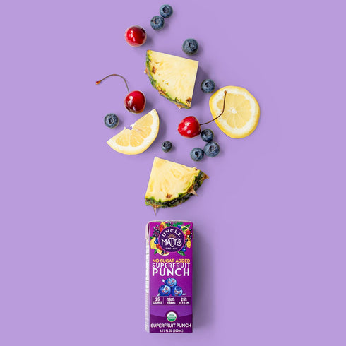 32 pack, 40 Uncle Matts Organic Juice Boxes No Added Cane Sugar Superfruit Punch, USDA Organic, Only Calories