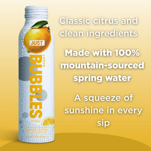 100% 16 Oz (Pack 12) JUST Bubbles Lemon - Pure Premium Sparkling Spring Water in a Fully Recyclable Reusable