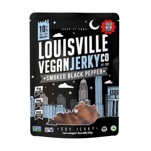 Louisville Vegan Jerky - Smoked Black Pepper, 19g Non-GMO Soy Protein, Gluten-Free High Protein Vegan Snacks