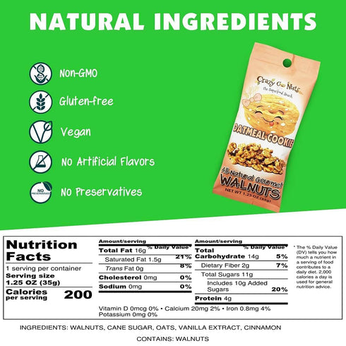 3 1.25 oz (12-Pack) Crazy Go Nuts Walnuts - Maple, Banana, Coconut, Oatmeal Cookie, Healthy Snacks, Vegan, Gluten Free