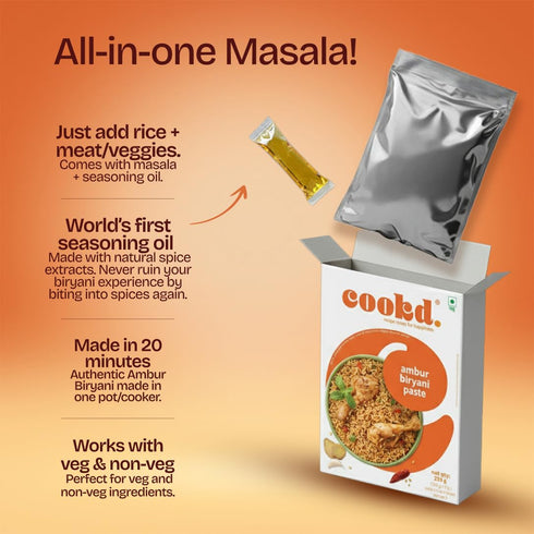 Free)255g Pack 2 20 Cookd Ambur Biryani Paste (Preservative of | Authentic Nawabi Style One-Pot Biryani Base with Zero