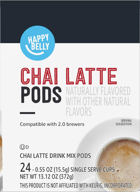 2.0 24 Count Happy Belly Tea Pods Compatible with K-Cup Brewers, Chai Latte, (Previously Solimo)