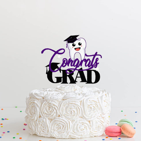LQINBIBJ 2025 Glitter Purple Congrats Dentist Cake Topper - Class Of Medical School Graduation Party Decorations