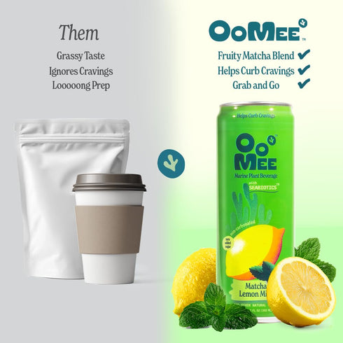 12oz 4Pack OoMee Fruity Matcha Drink | Lemon & Mint | FruitInfused, PlantBased Vegan Beverage with Sustained Energy