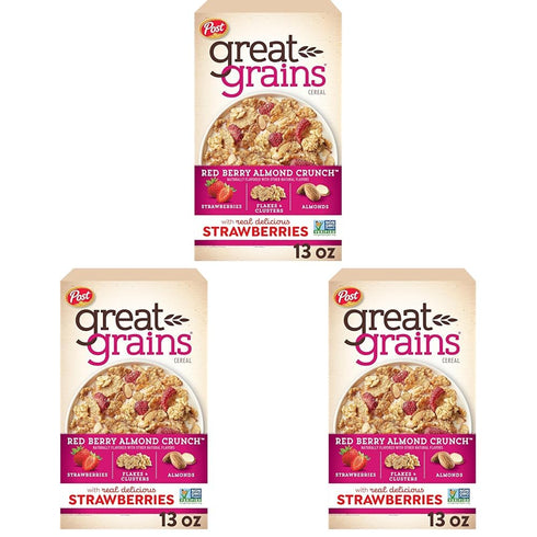 Great Grains Red Berry Almond Crunch Cereal, Strawberry Cereal with Granola Clusters and Sliced