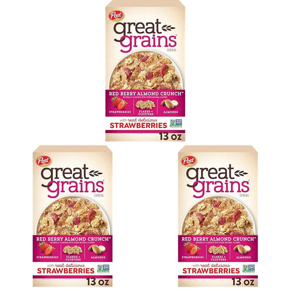 Great Grains Red Berry Almond Crunch Cereal, Strawberry Cereal with Granola Clusters and Sliced