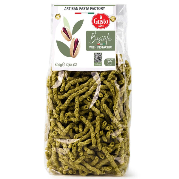 GUSTO ETNA Pistachio Busiata Pasta, Spiral Pasta (500 gr), Artisan Busiate Italian
