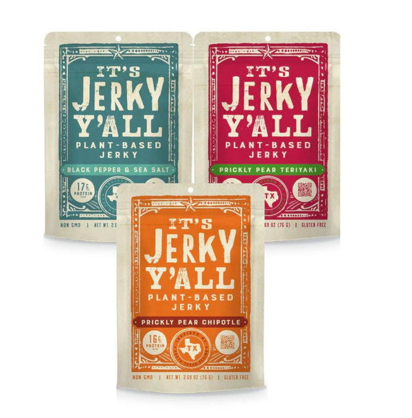 It's Jerky Y'all Plant Based Jerky Variety Pack | Vegan Snacks, Non-GMO, Gluten Free (3 Pack)