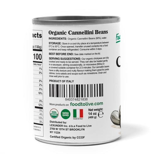 14 oz (Pack 8) Food to Live Organic Italian Canned Cannellini Beans, of - Unsalted Non-GMO White Kidney Beans. Good