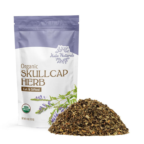 Halo Naturals Organic Skullcap Herb Cut & Sift, 4 Ounces (Scutellaria lateriflora) USDA Certified