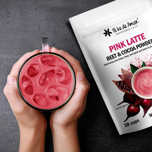 TE HE DE AMAR 5.3 oz (150g) 38 PINK LATTE | BEETROOT & COCOA | Powder mix to prepare tea lattes DELICIOUS, INDULGENT