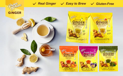 60 Prince of Peace Instant Ginger Honey Crystals with Lemon, Sachets Instant Hot or Cold Beverage Easy to Brew Drink