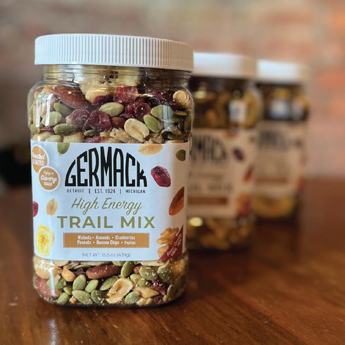 (15.5oz Germack - High Energy Trail Mix - Walnuts, Almonds, Cranberries, Peanuts, Banana Chips and Pepitas - Roasted