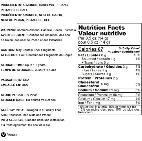 8 Food to Live Premium Four Nuts Mix, Ounces A Blend of Dry Roasted Pistachios, Almonds, Pecans, Cashews, and Almonds