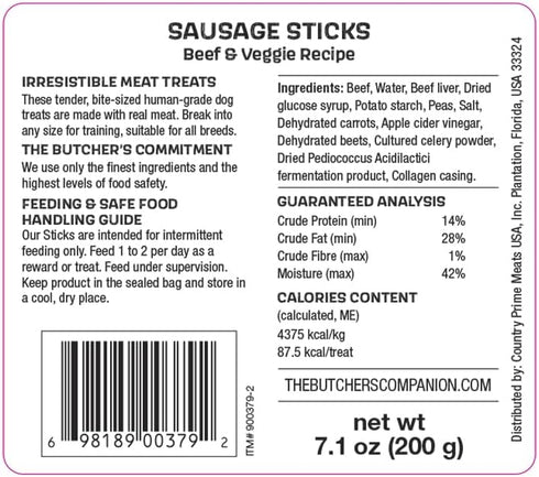 The Butcher's Companion Beef & Veggie Recipe Sausage Sticks for Dogs
