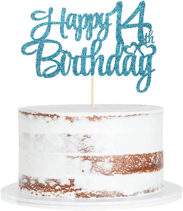 Happy 14th Birthday Cake Topper - Blue Flash 14th Birthday Party Cake Decorations