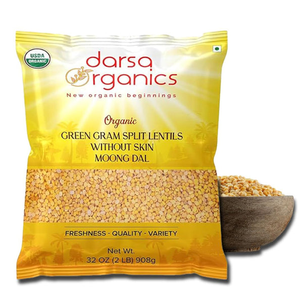Darsa Organics Yellow Moong Dal (2lb) - USDA Organic Split Yellow Mung