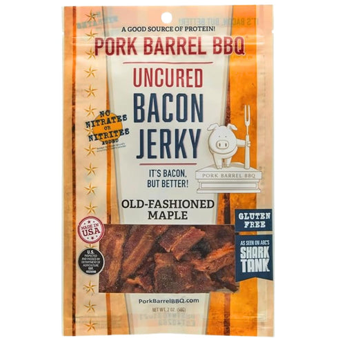 Pork Barrel BBQ Old-Fashioned Maple Bacon Jerky - Uncured Snacks, Sweet Maple
