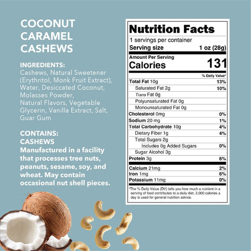 (1oz 18pack 3 of each flavor) Banana Bread Walnuts, Butter Toffee Peanuts, Blueberry Vanilla Cashews, Coconut Caramel
