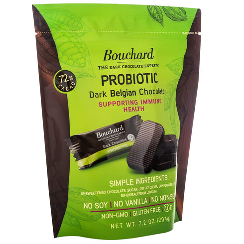 (72% 7.2 OZ (204g) (Pack 2) Bouchard Belgian Dark Chocolate Napolitains Cacao) with Probiotics