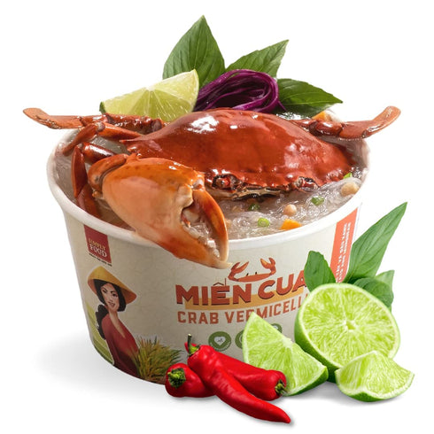 9 55g SIMPLY FOOD Instant Crab Glass Noodles (Min Cua) - BOWLS/ each Chewy, Clear Glass Vermicelli Noodles in a Seafood