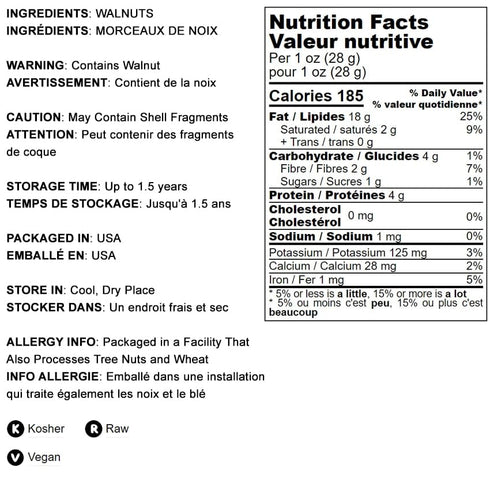 4 Food to Live California Walnut Pieces, Pounds Chopped Nuts, Shelled, Raw, Unsalted, Vegan, Bulk. Keto Snack. Good