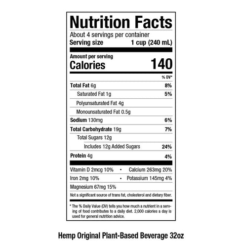 32 Pacific Foods Hemp Original Plant-Based Beverage, Ounce