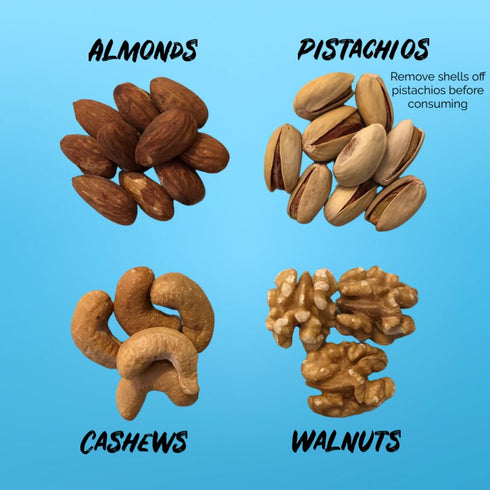 Packs 5 1.7 oz (8.5 oz Snack On Nuts Flexibility Mixed Nuts Snack Almond, Pistachio, Cashew & Walnut Blend Dry Roasted