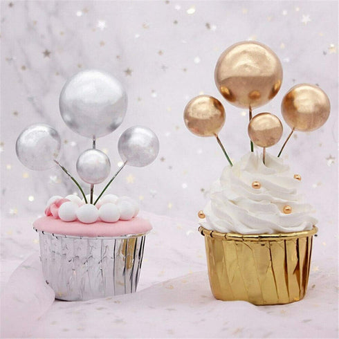 Mini Round Gold Balloon Cake Toppers, Cupcake Decorations for Birthday, Wedding, Anniversary, 25 PCS