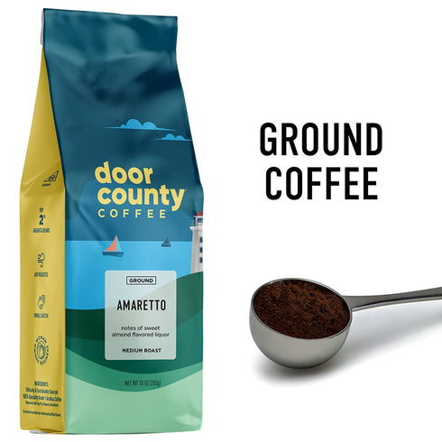 Door County Coffee Amaretto Flavored Ground Coffee, 10 oz Bag, Medium Roast, 100% Specialty Arabica
