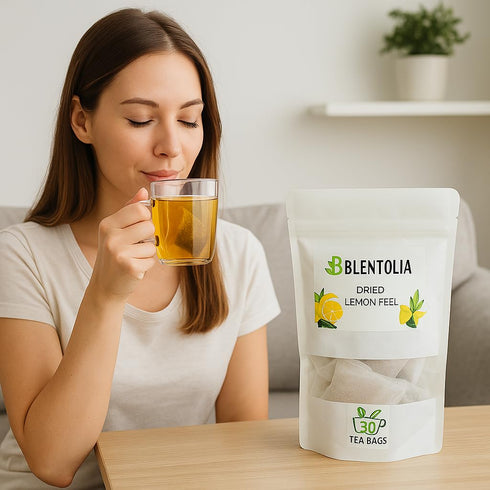 BLENTOLIA 30 Dried Lemon Peel Herbal Tea Bags Caffeine-Free, Zesty & Refreshing Citrus Infusion Natural Antioxidant