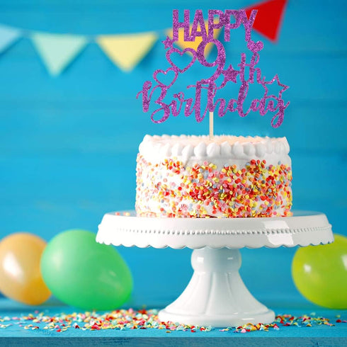 Purple Glitter Happy 9th Birthday Cake Topper for Children's Birthday Party Cake Decorations