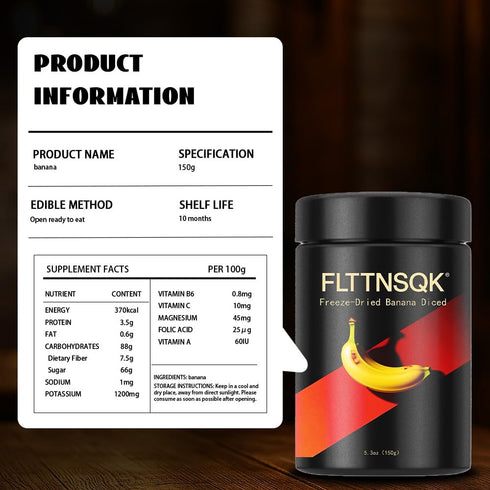 FLTTNSQK 150g/5.3oz 1 Freeze-Dried Banana Diced, Fruit Snacks with Ingredients, No Sugar Added, Cube for Drink, Baking