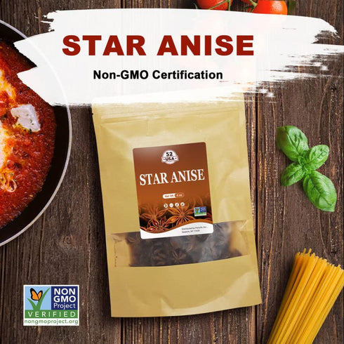 52USA Star Anise, Whole 4oz (Pack of 1), NON-GMO Verified Chinese Dried Anise Spice