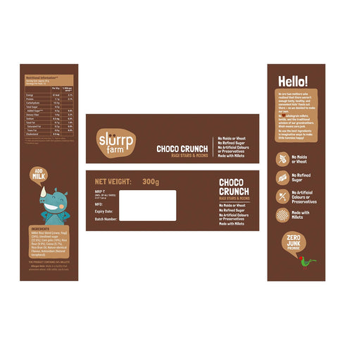 10.58 Oz (300g) Slurrp Farm Choco Crunch Ragi Cereal | Crunchy Chocolate Breakfast with Stars & Moons | No Maida