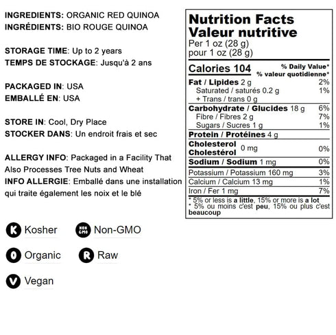 8 Food to Live Organic Red Quinoa, Ounces Non-GMO, Whole Grain, Kosher, Vegan, Sirtfood, Bulk. Quick-Cooking Grain.