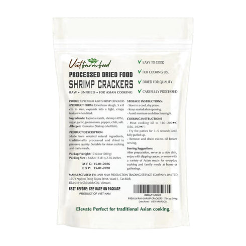 17.64 Oz (500g) PREMIUM RAW SHRIMP CRACKERS VIETFARMFOOD - Traditional Crispy Prawn Crackers for Deep Frying