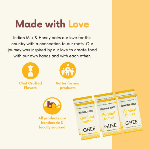 Original Grass-Fed Ghee Butter by Indian Milk & Honey, 0.5 Ounce Sachets (Pack of 6), Lactose & Gluten Free