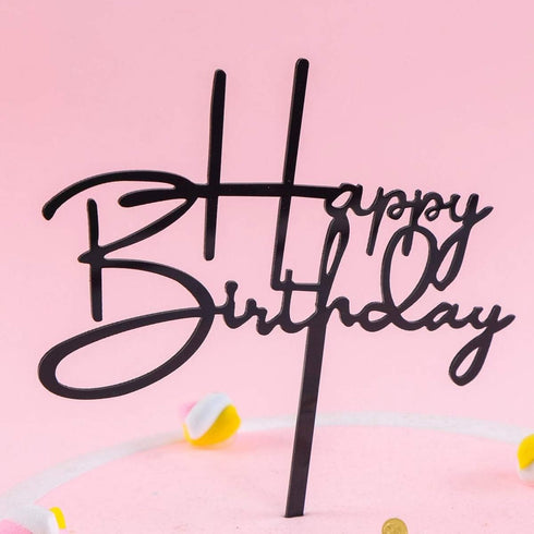 Happy Birthday Cake Topper for Birthday Party Decorations, Black Acrylic