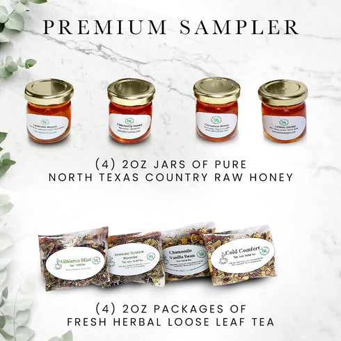 C & J Farms Set- 9 C&J Farms Texas Gourmet Artisan Seasonings A Gift of Tea and Honey Gift Piece Variety Sampler Box