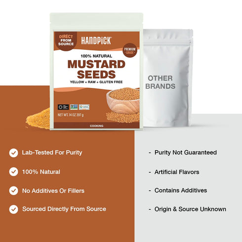 (397g/14oz) 100% Packed HANDPICK Yellow Mustard Seed Non GMO, Gluten Free, Raw, Sourced from India, For Cooking
